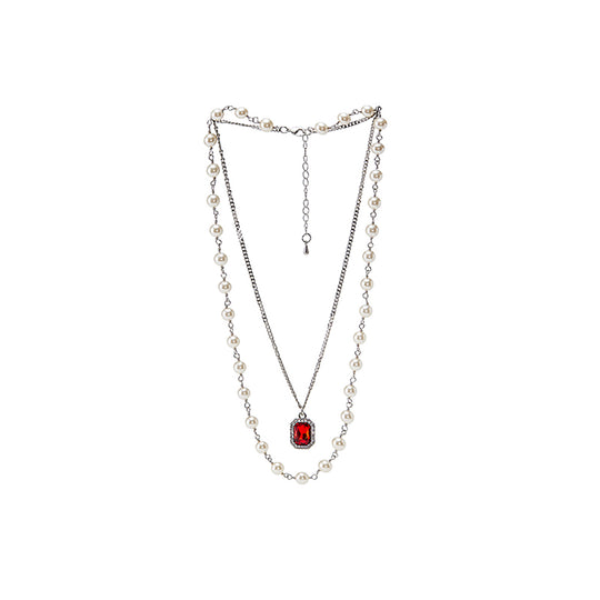 NboStore Pearl Stitching Red Gemstone Necklace | Face 3 Face