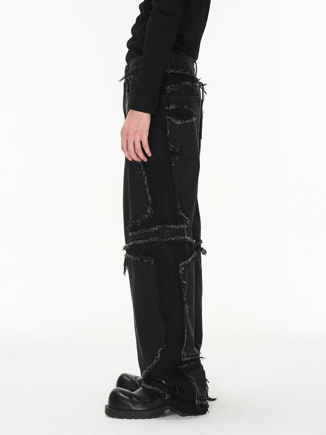 BLIND NO PLAN Raw Edge Split Wash Denim Jeans