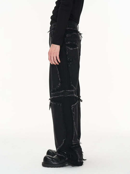 BLIND NO PLAN Raw Edge Split Wash Denim Jeans