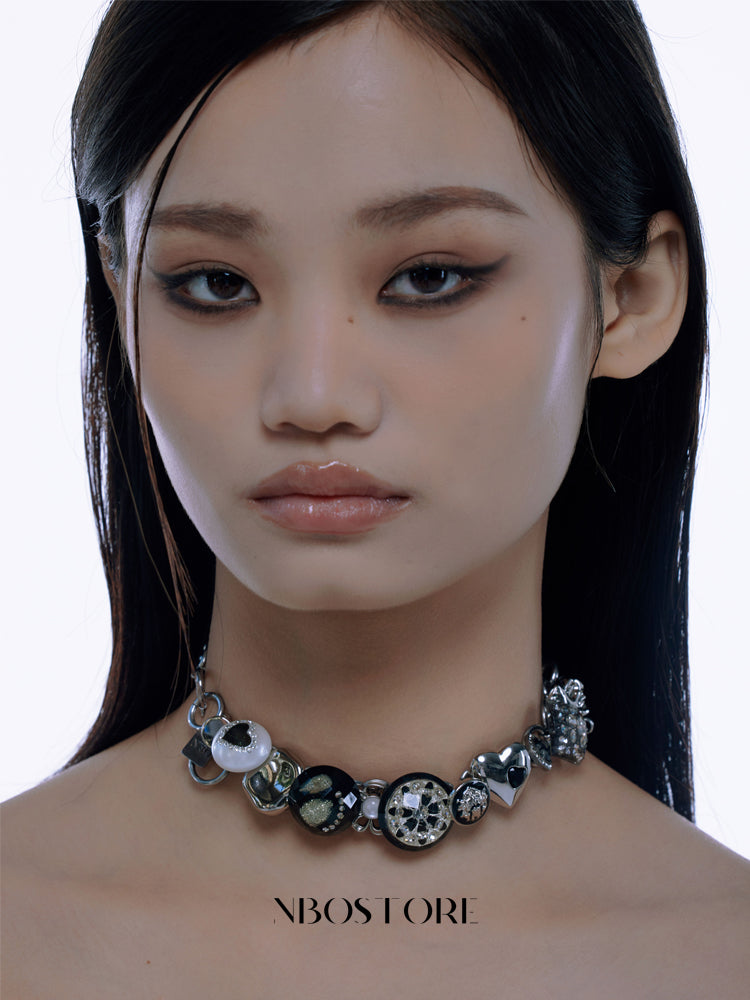 Nbostore Love Heart Diamond Texture Black Necklace