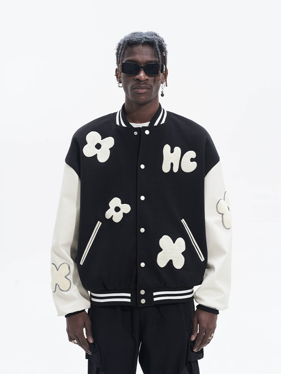 Harsh and Cruel Embroidered Small Flowers Varsity Jacket | Face 3 Face