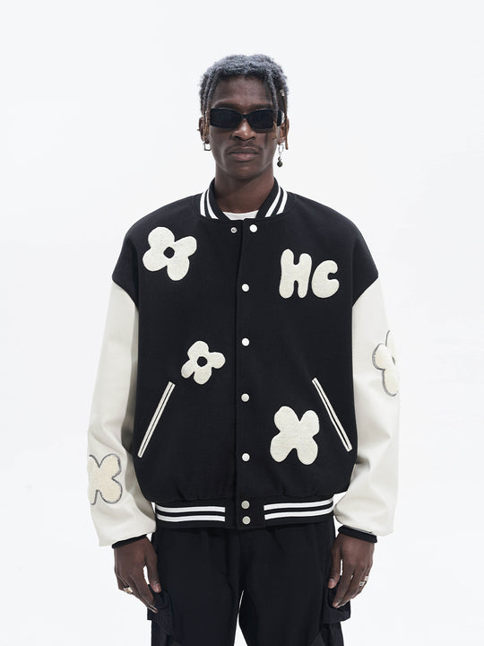 Harsh and Cruel Embroidered Small Flowers Varsity Jacket | Face 3 Face