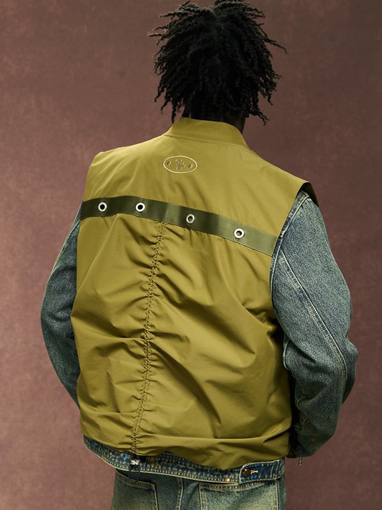 YADcrew Drawstring Pleated Sleeveless Vest