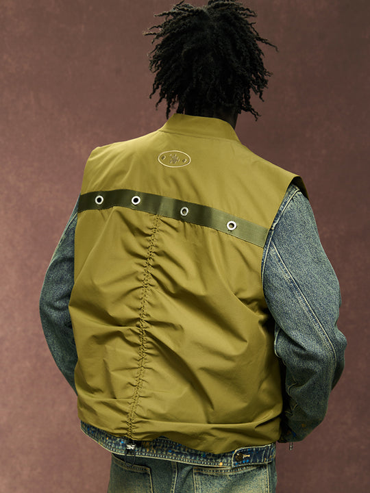 YADcrew Drawstring Pleated Sleeveless Vest