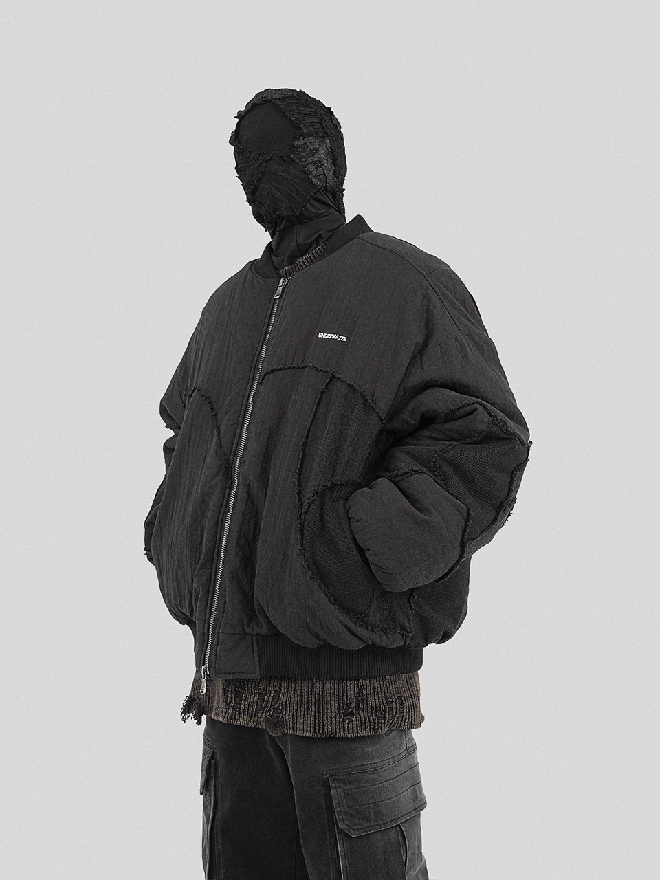 UNDERWATER Washed Textured Patchwork Bomber Jacket