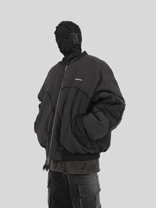 UNDERWATER Washed Textured Patchwork Bomber Jacket