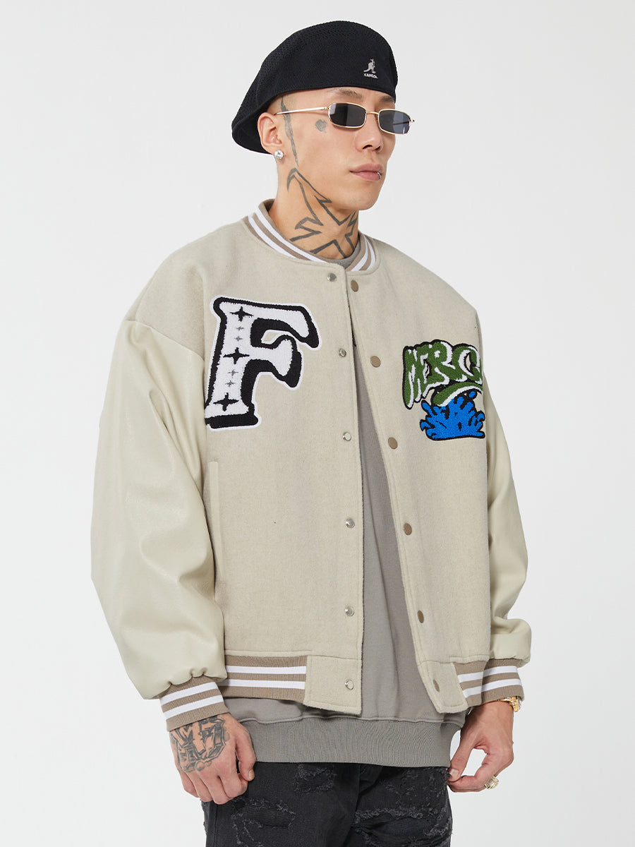F2CE Mercy LOGO Dice Embroidered Woolen Varsity Jacket | Face 3 Face
