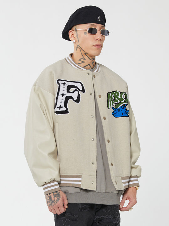 F2CE Mercy LOGO Dice Embroidered Woolen Varsity Jacket | Face 3 Face
