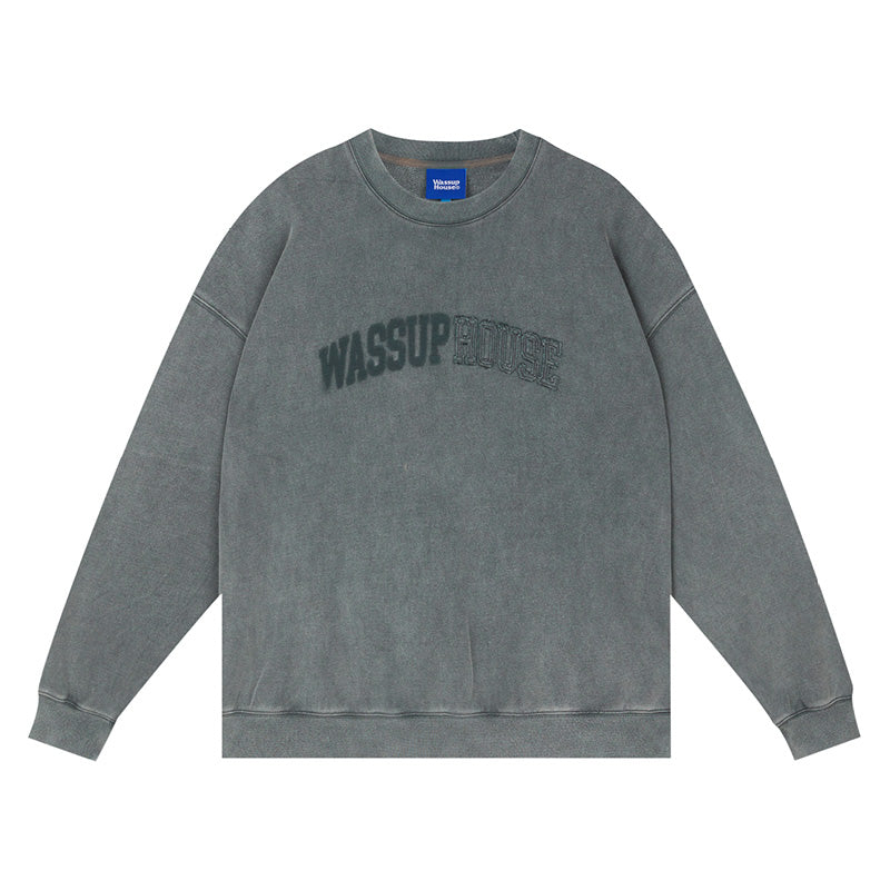 Wassup House Heavy Washing Destruction Patch Embroidery Sweatshirt