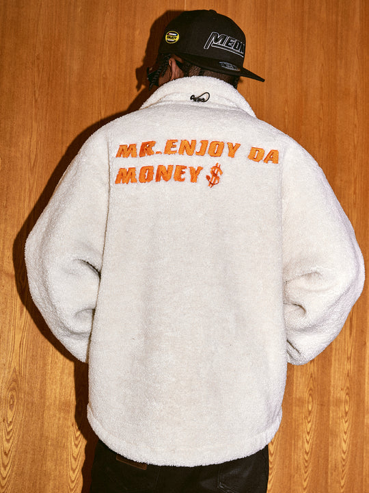 MEDM Logo Embroidered Sherpa Fleece Boa Jacket | Face 3 Face