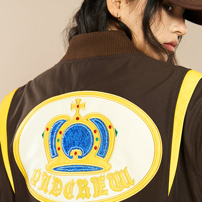 YADcrew Crown Embroidery Baseball Jacket