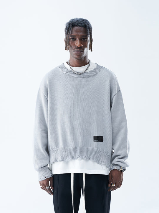 Harsh and Cruel Patch Label Distressed Knit Sweater | Face 3 Face