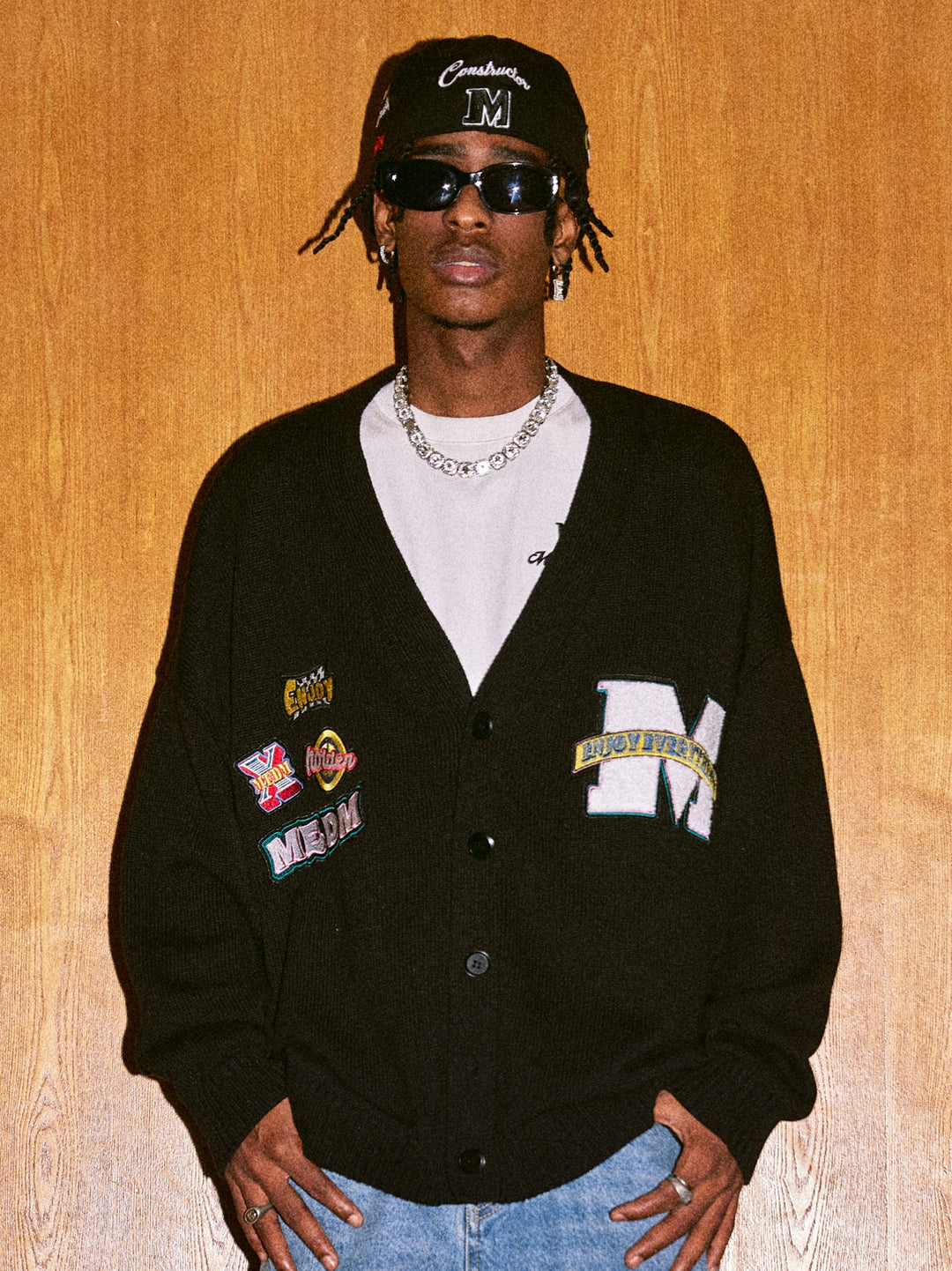 MEDM Embroidered Badge Knit Sweater Cardigan | Face 3 Face