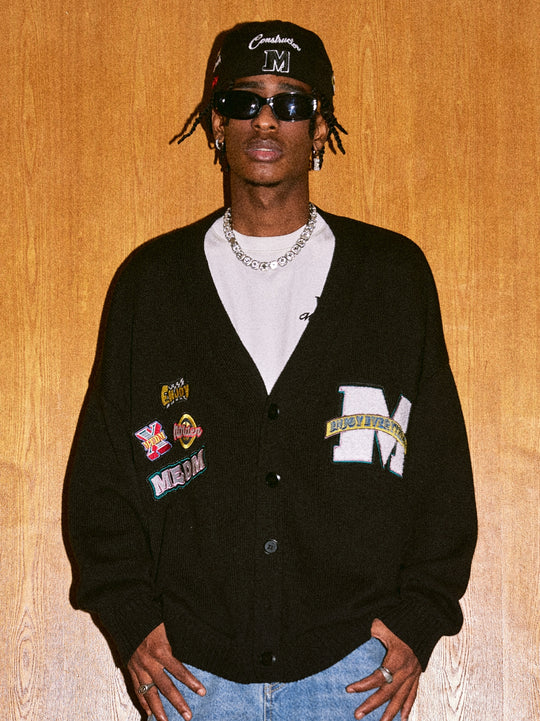 MEDM Embroidered Badge Knit Sweater Cardigan | Face 3 Face