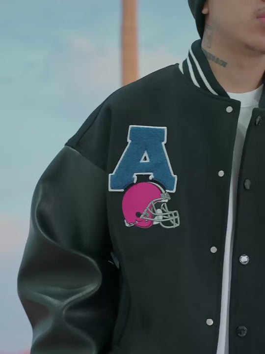 AFGK Bear Towel Embroidered Varsity Jacket