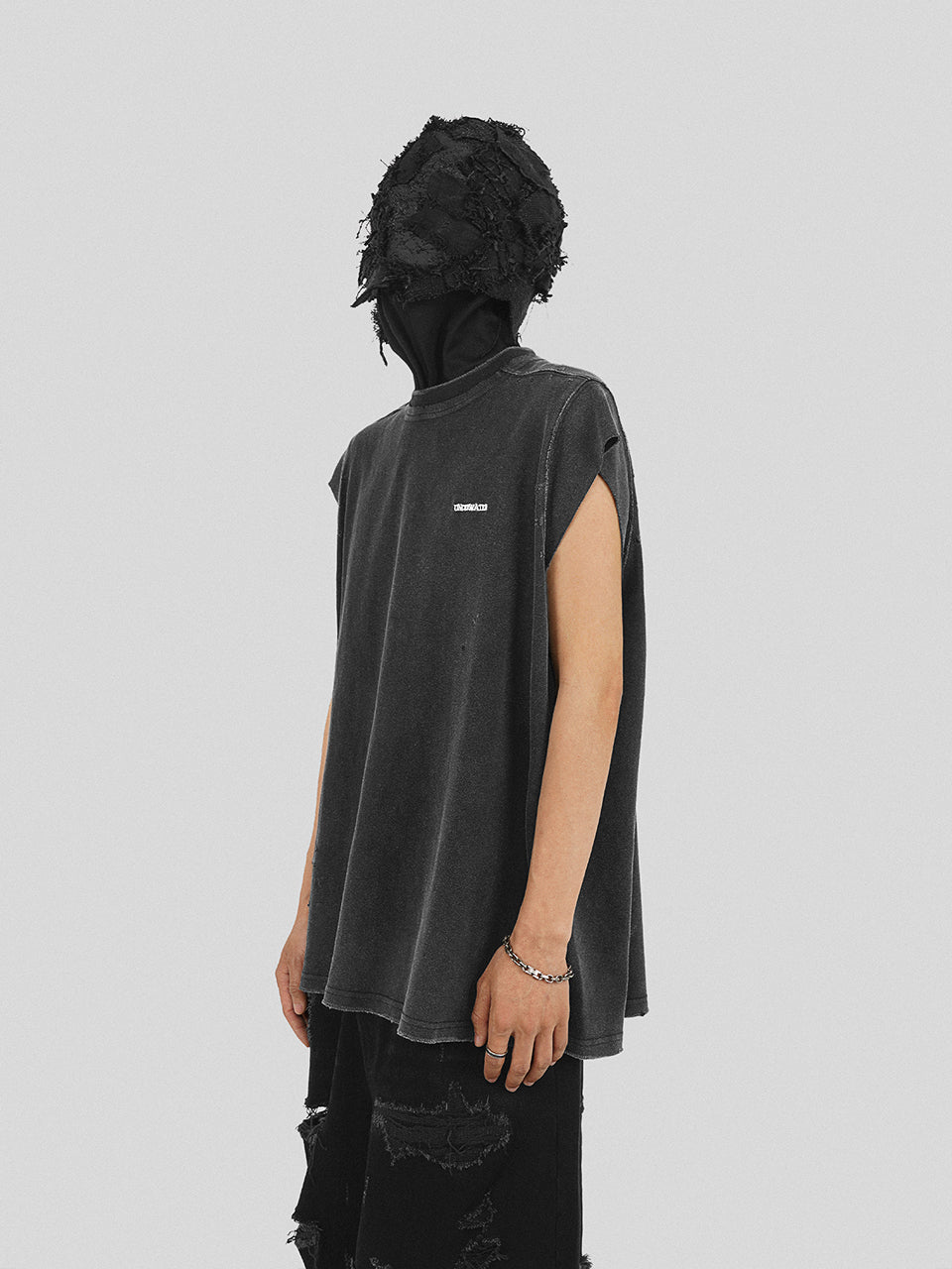 UNDERWATER Deconstructed Hand Damaged Sleeveless Tee Tank Top