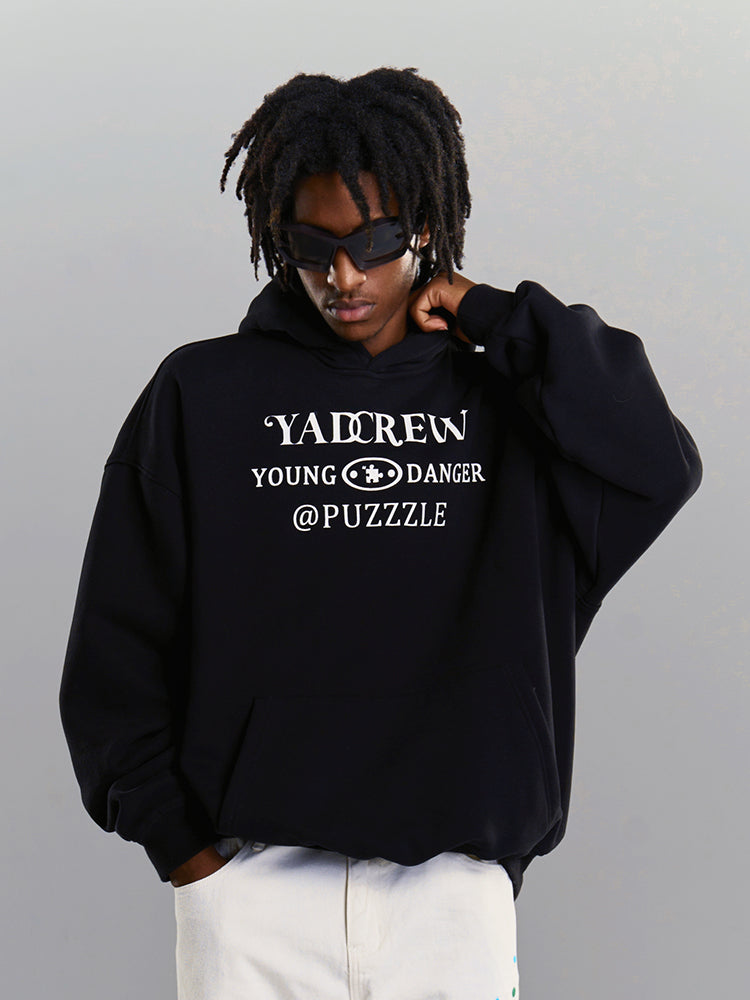 YADcrew Lace Splicing Embroidery Puzzle Hoodie