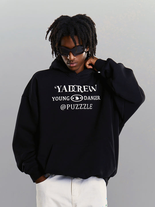YADcrew Lace Splicing Embroidery Puzzle Hoodie