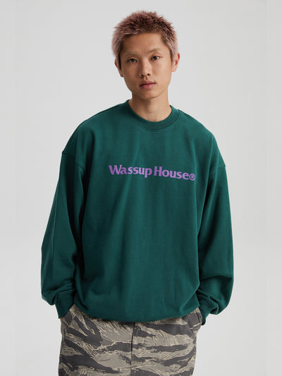 Wassup House Basic Printing Logo Sweatshirt dark green-1