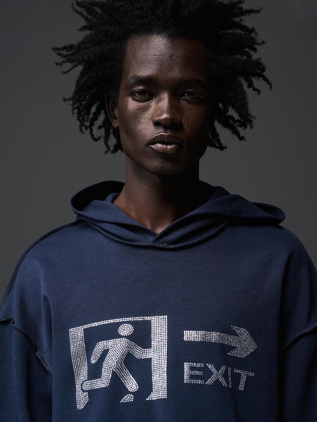 BLIND NO PLAN EMERGENCY EXIT Rhinestones Logo Hoodie