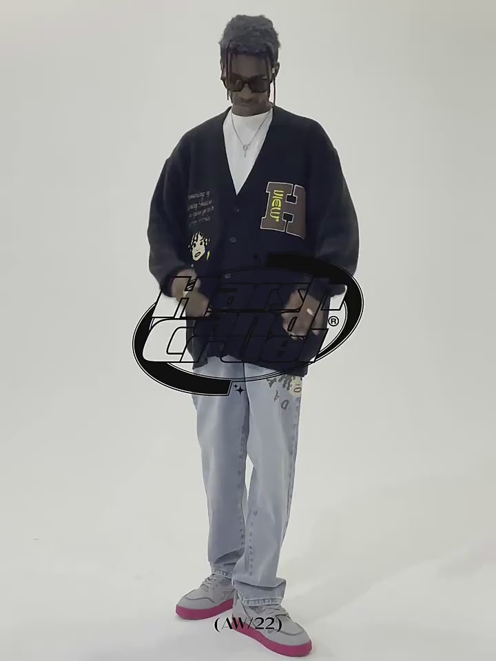 Harsh and Cruel Cartoon Face Knit Sweater Cardigan