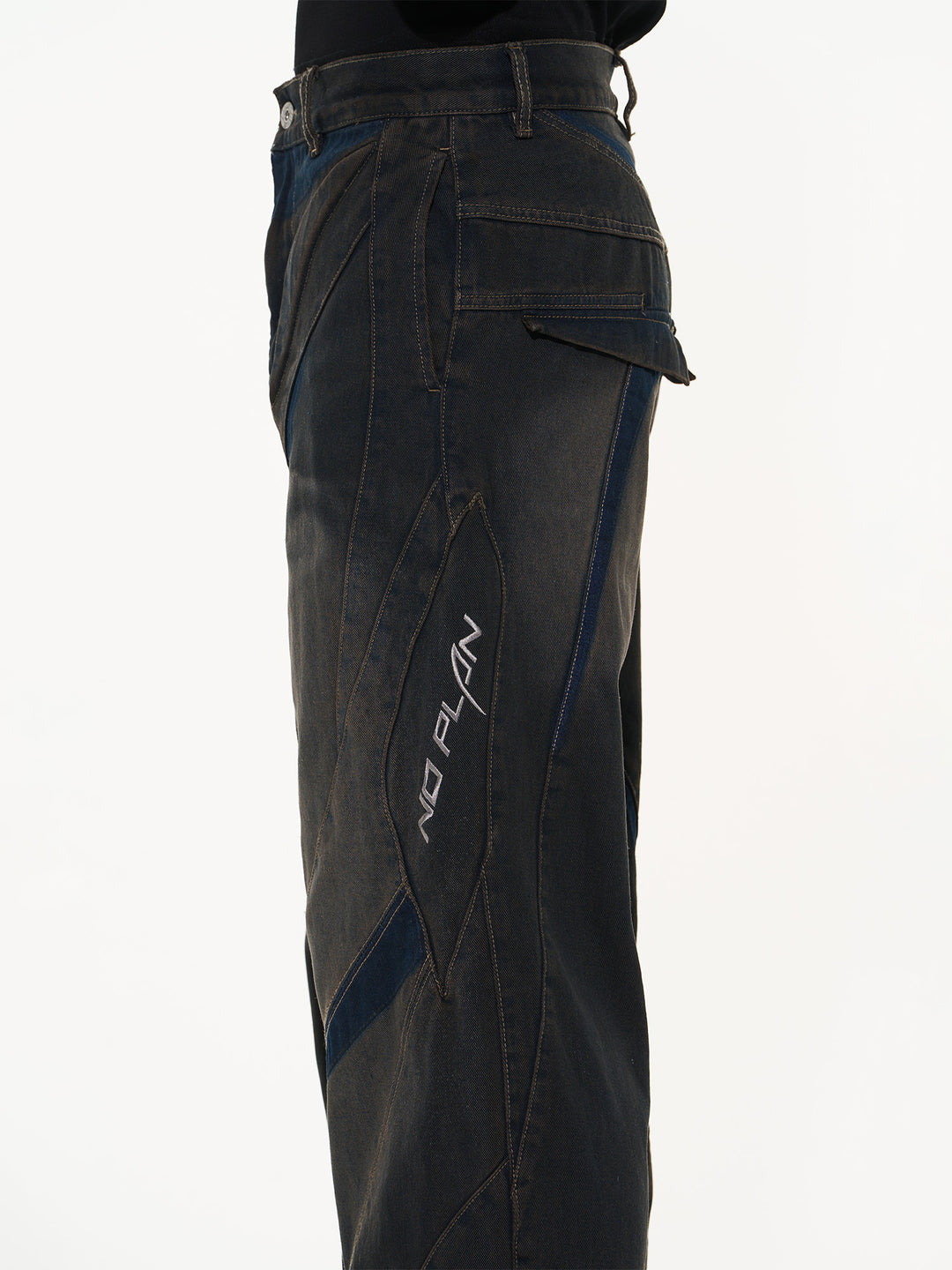 BLIND NO PLAN Heavy Duty Embroidered 3D Patchwork Biker Denim Jeans