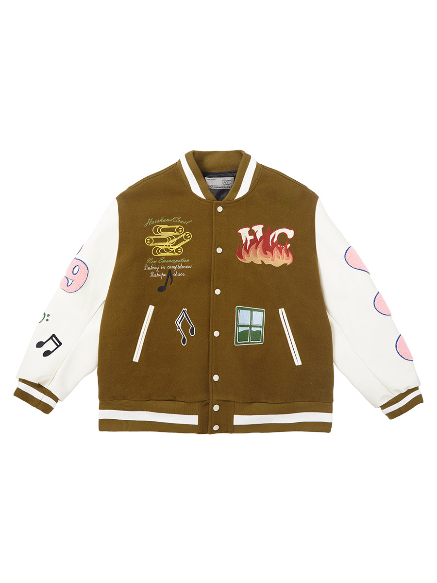 Harsh and Cruel Graffiti Logo Smiley Face Love Heart UFO Varsity Jacket | Face 3 Face
