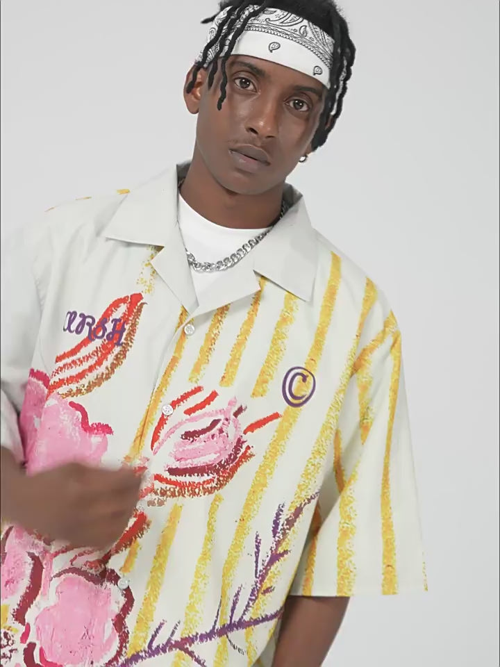 Harsh and Cruel Floral Crayon Drawing Full Print Cuban Shirt