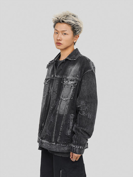 UNDERWATER Sand Wash Cut Destroyed Denim Jacket