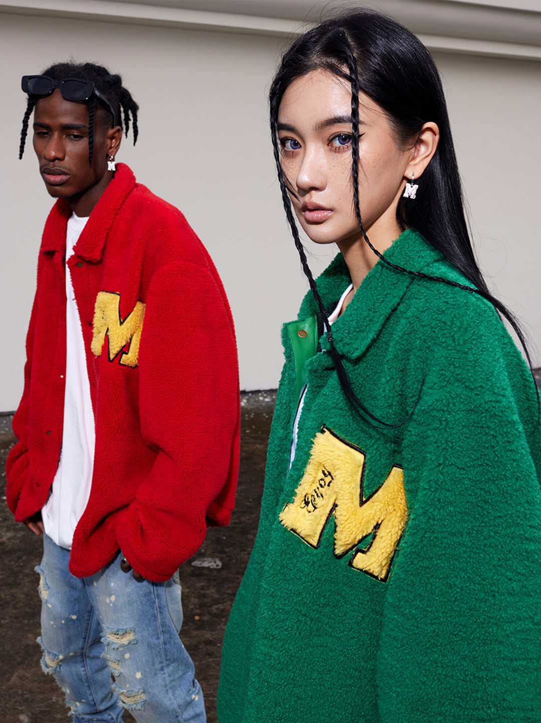 MEDM Logo Letters Embroidered Sherpa Fleece Boa Jacket | Face 3 Face