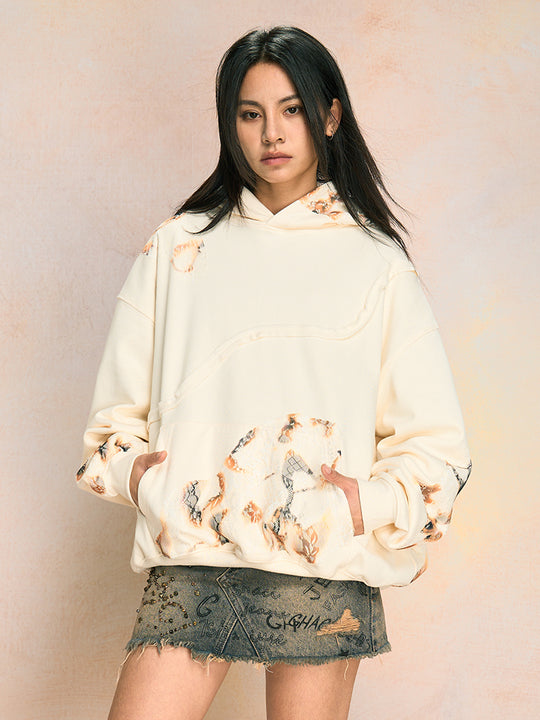 YADcrew Fire Burn Lace Broken Seam Hoodie