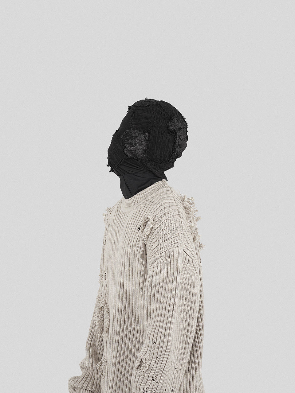 UNDERWATER Washed Handmade Destruction Patchwork Knit Sweater Beige