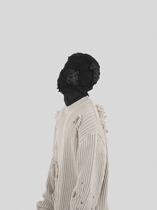 UNDERWATER Washed Handmade Destruction Patchwork Knit Sweater Beige