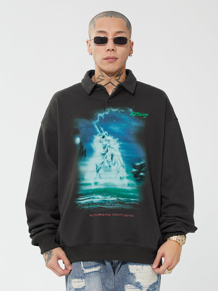 F2CE Retro Vintage Print Polo Sweatshirts | Face 3 Face