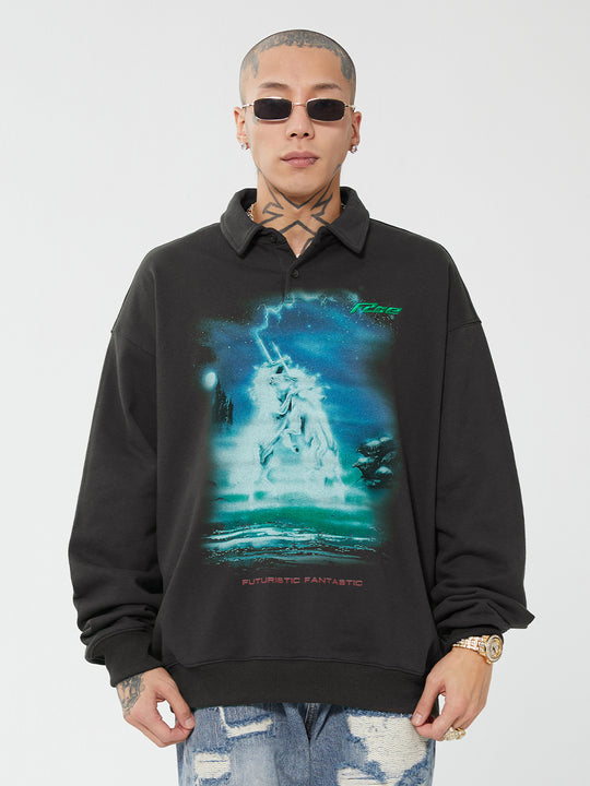 F2CE Retro Vintage Print Polo Sweatshirts | Face 3 Face