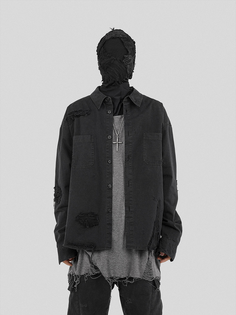 UNDERWATER Sand Washed Destroyed Needle Embroidery Shirt Jacket