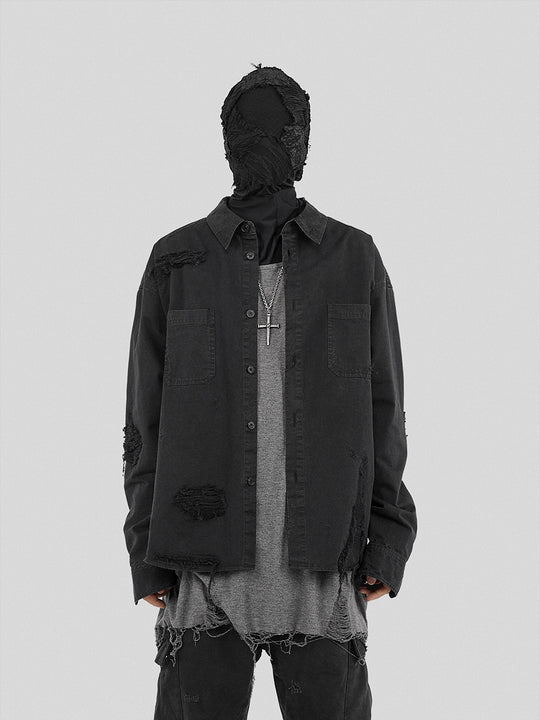 UNDERWATER Sand Washed Destroyed Needle Embroidery Shirt Jacket