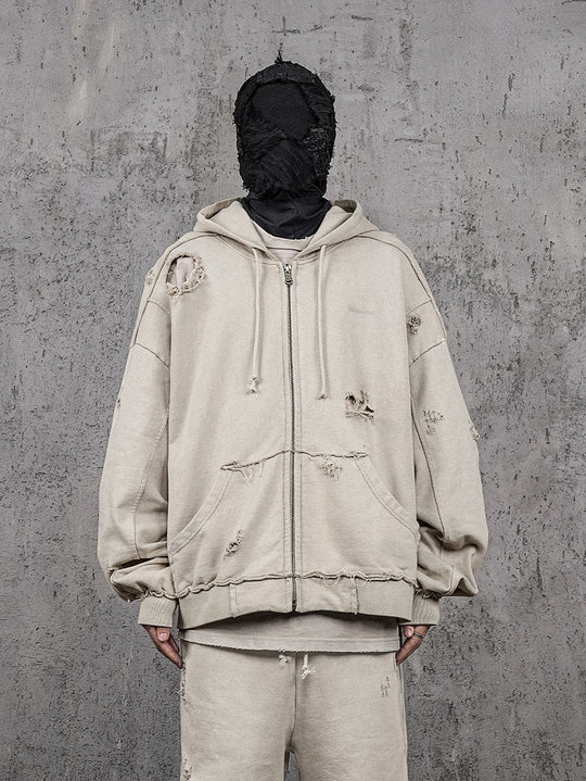 UNDERWATER Wasteland Distressed Zip Up Hoodie