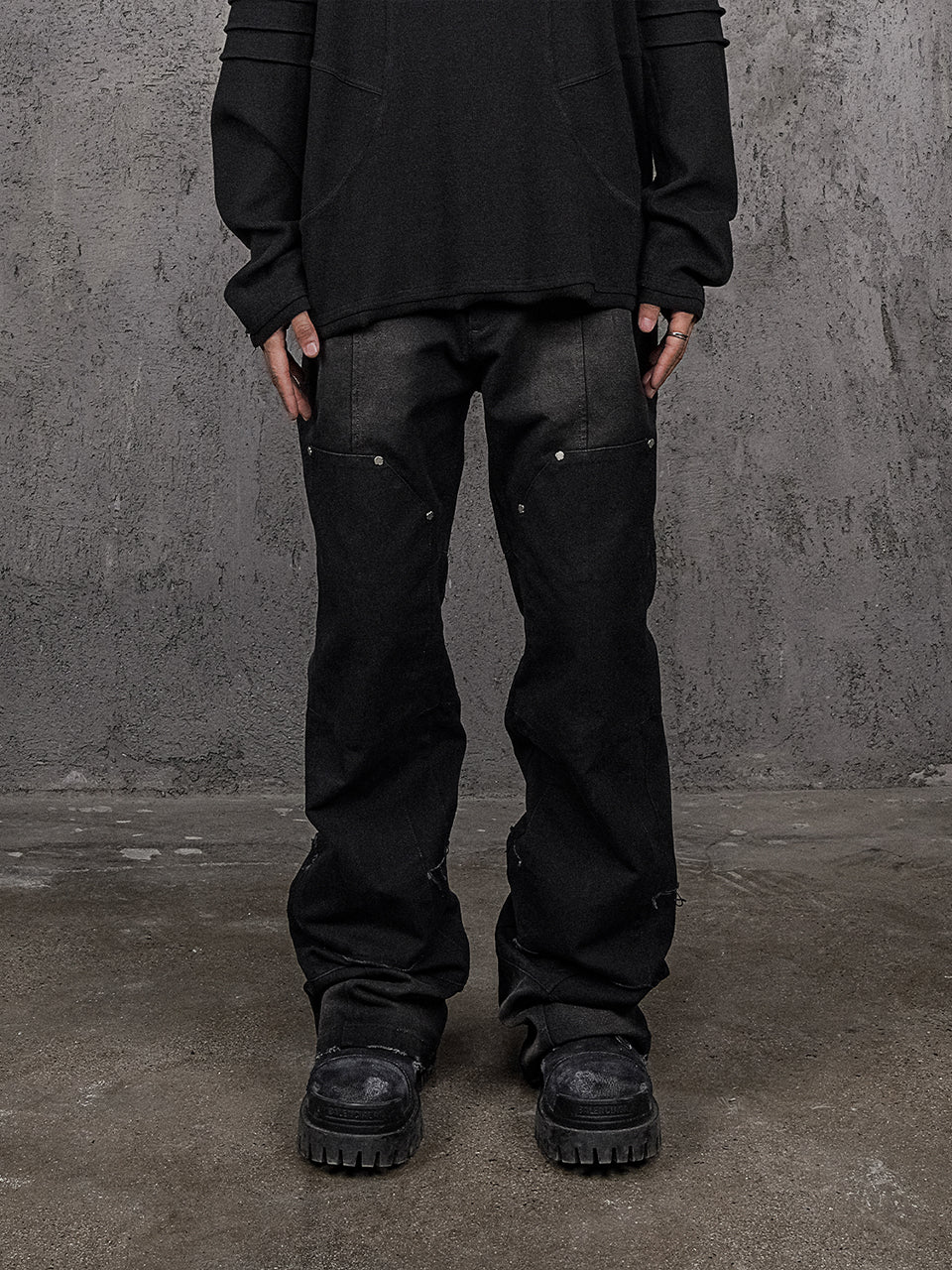 UNDERWATER Deconstructed Metal Rivets Canvas Cargo Work Pants