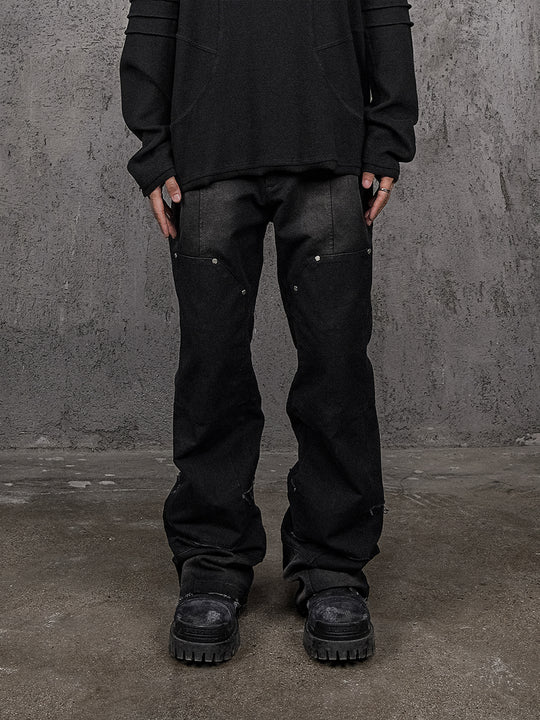UNDERWATER Deconstructed Metal Rivets Canvas Cargo Work Pants