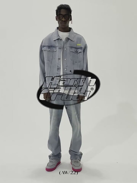 Harsh and Cruel Cartoon Face Printed Denim jacket