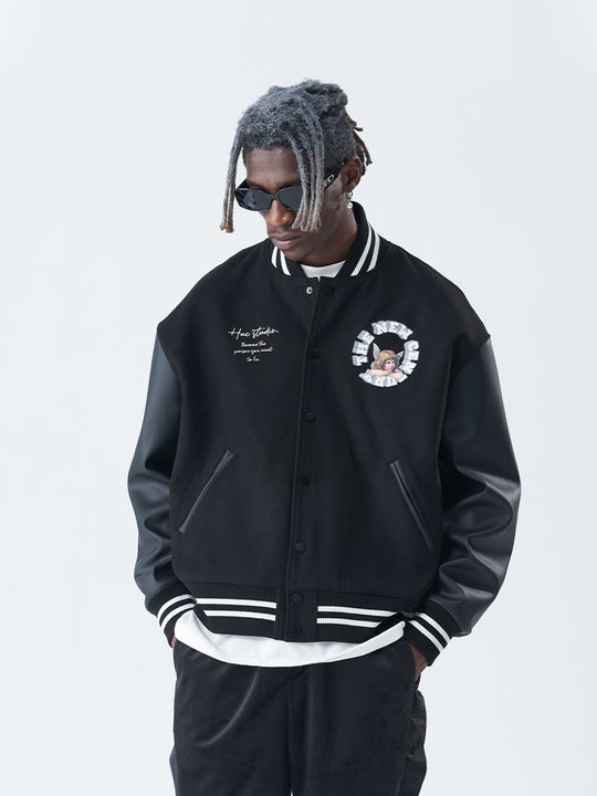 Harsh and Cruel 3D Ring Circular LOGO Angel Varsity Jacket | Face 3 Face