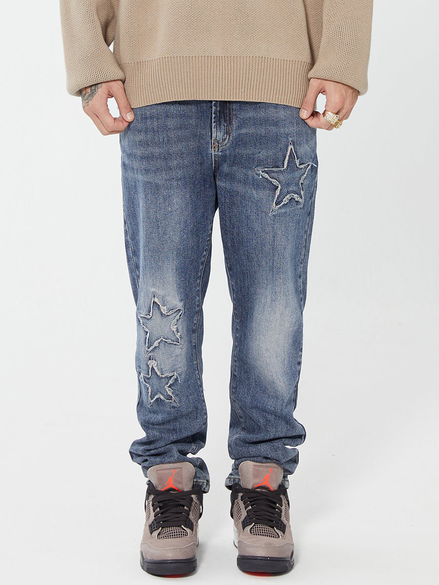 F2CE Pentagram Embroidery Piece Frayed Edges Denim Jeans Pants | Face 3 Face
