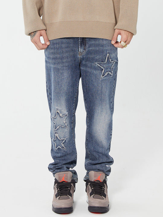 F2CE Pentagram Embroidery Piece Frayed Edges Denim Jeans Pants | Face 3 Face