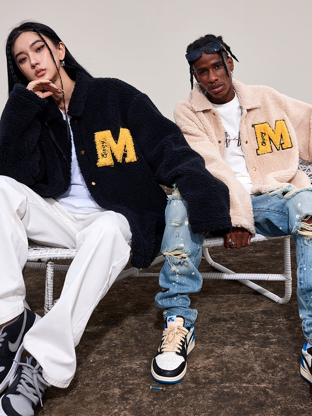 MEDM Logo Letters Embroidered Sherpa Fleece Boa Jacket | Face 3 Face