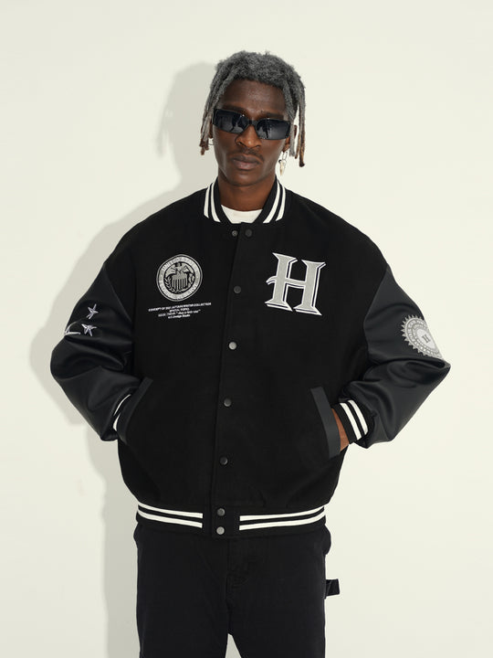 Harsh and Cruel Cross Embroidered Varsity Jacket | Face 3 Face