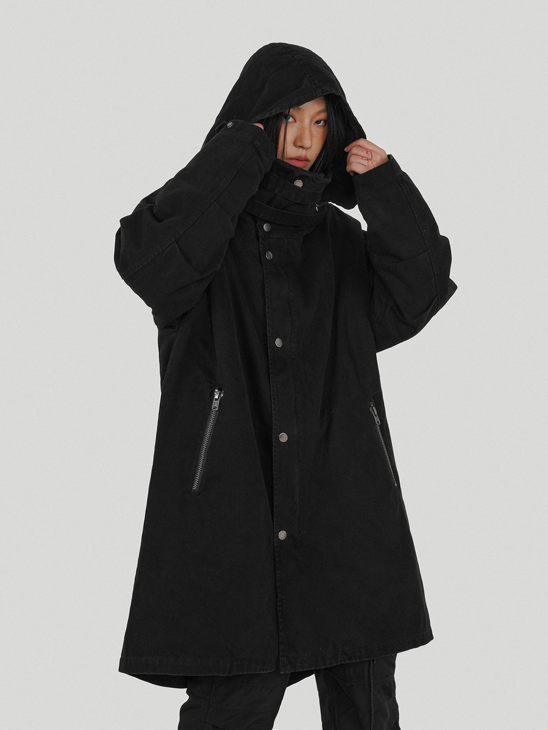 UNDERWATER Washed & Aged Zipper Hooded M51 Fishtail Trench Coat Jacket