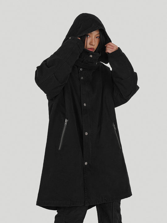 UNDERWATER Washed & Aged Zipper Hooded M51 Fishtail Trench Coat Jacket