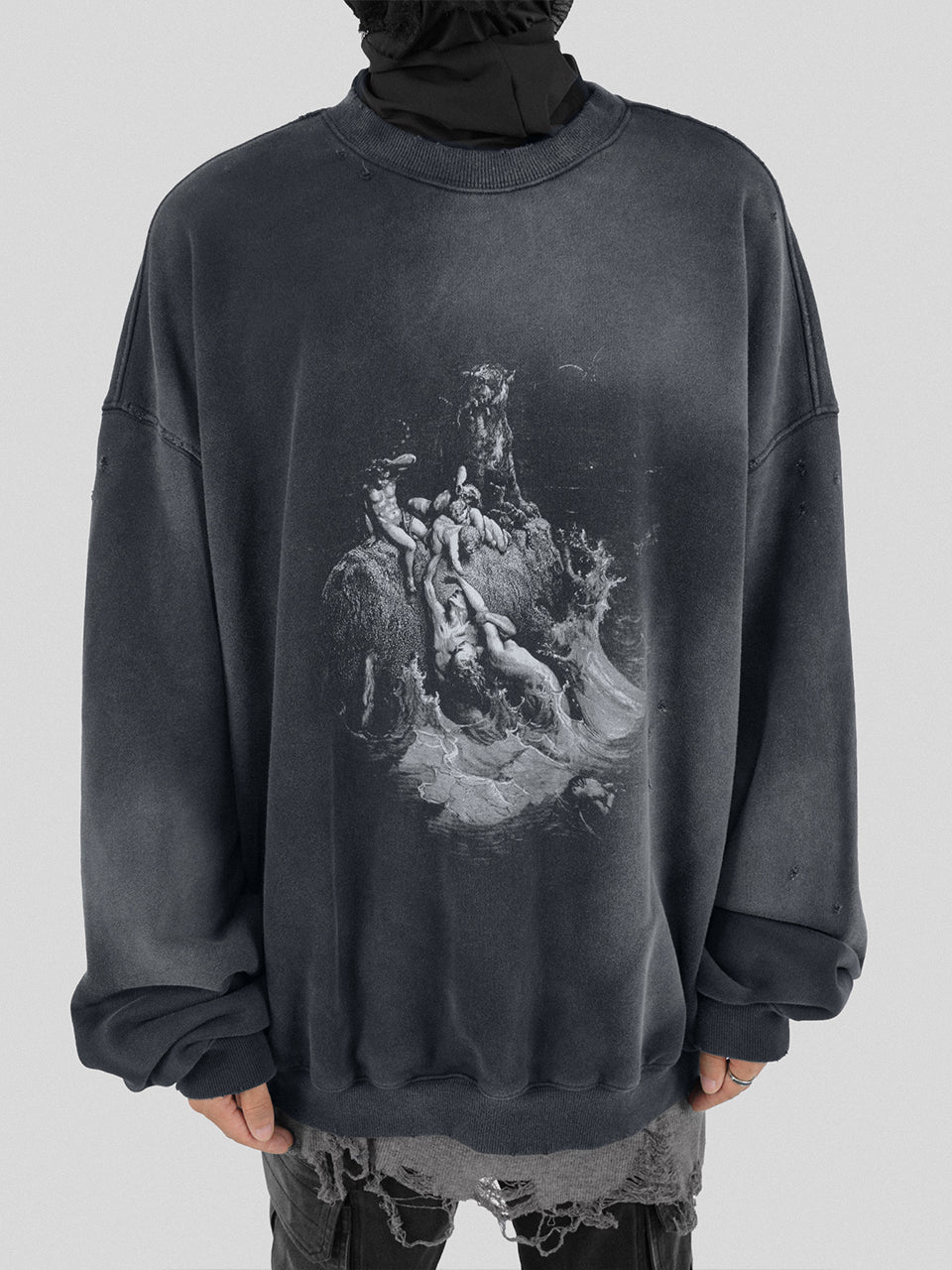 UNDERWATER Destruction The Deluge Faded Print Sweatshirt