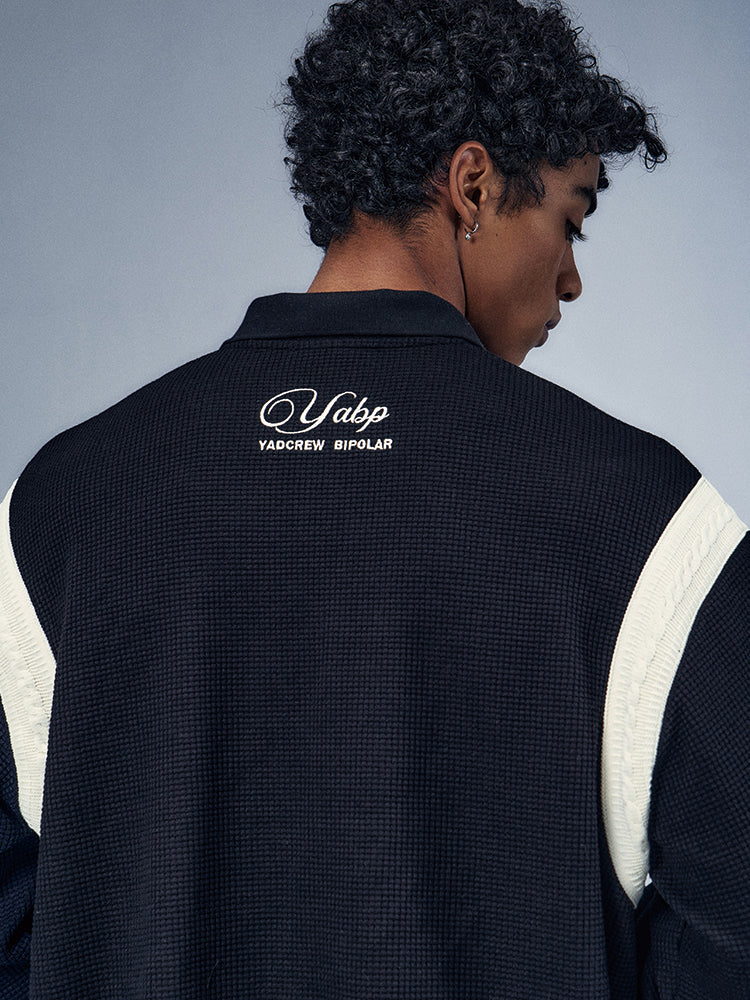 YADcrew x BIPOLAR Patchwork Embroidery Long Sleeve Polo Shirt